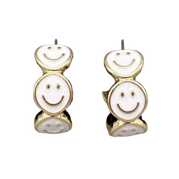 Smiley Face Hoop Earrings - Picture 1 of 4
